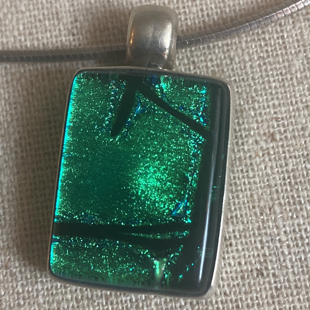 Luminous Dichroic Glass Pendant In Sterling Setting And Snake Chain Choker